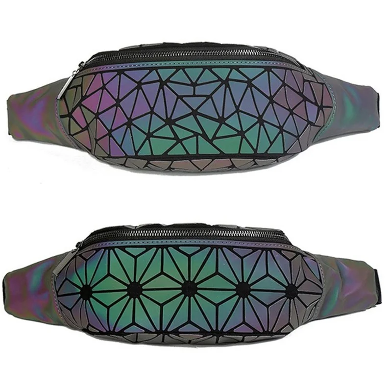

Holographic Geometric Luminous Waist Bags Women Pink Silver Female Belt Bag Black Geometric Waist Packs Laser Chest Phone Pouch