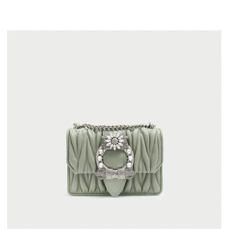 

Original Design Pleated Handbags Genuine Sheepskin Messenger Bags Elegant Flap Bags