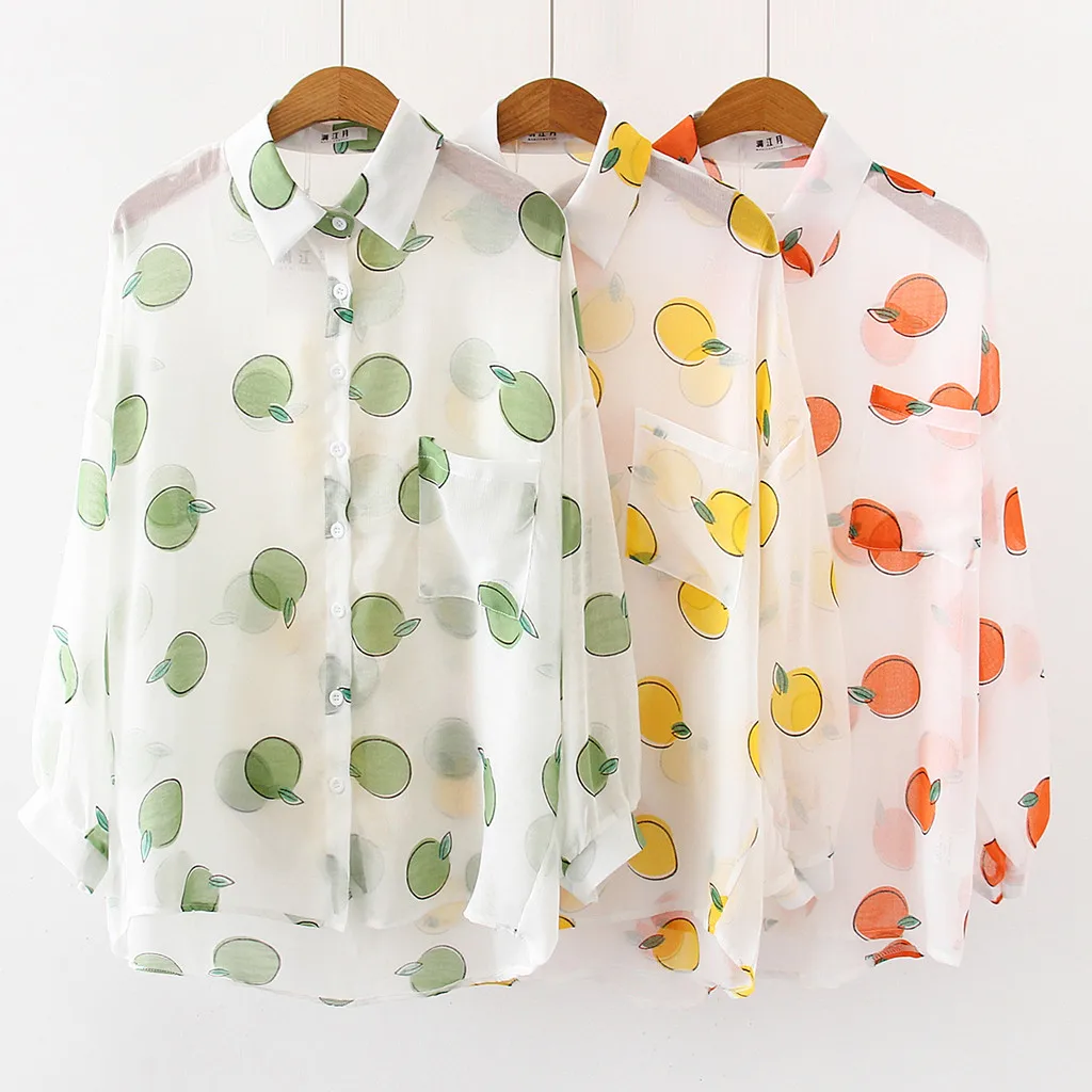 

Fruit Print Ladies Tops and Blouses Korean Style Elegant Female unproof Outwear Casual Loose Sunscreen Women Clothing blusa