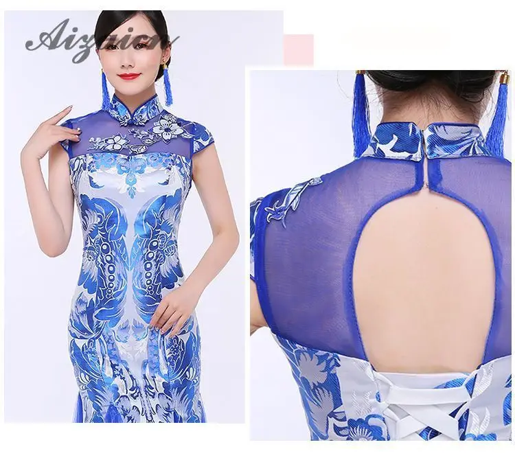 Sirena estilo восточные vestidos de noche largo vestido chino для женщин Qipao Negro Dragón ropa Cheongsam disemino personalizado