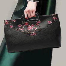 Женская, в национальном стиле Сумочка из натуральной кожи коровы кожаные трусы для девочек с рисунком сливового цветка с Винтаж ручки сумки женская сумка на плечо пакет кросс-боди арт