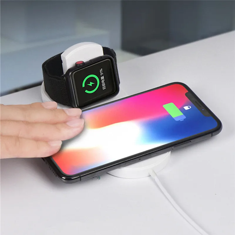2 в 1 QI Беспроводное зарядное устройство 10 Вт 7 5 Быстрая зарядка для Apple Watch iPhone 8 X