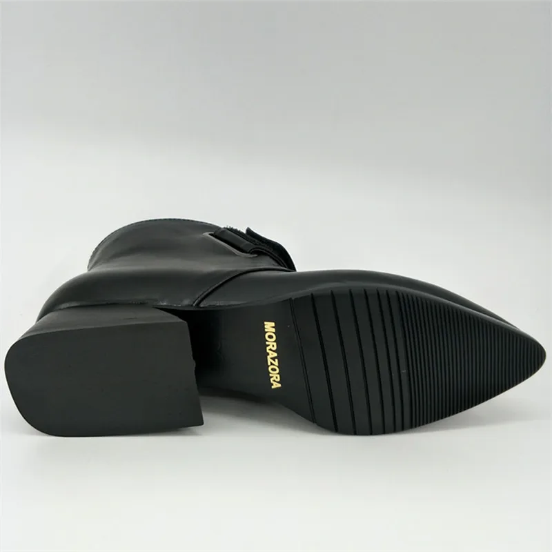 MORAZORA/высококачественные кожаные женские ботинки из натуральной кожи; однотонные ботинки на низком каблуке с острым носком; женские демисезонные ботильоны; размеры 34-42