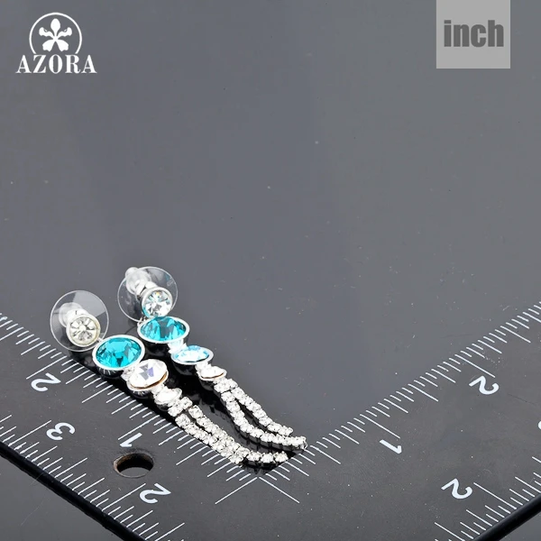 AZORA White Gold Color Stellux Austrian Crystal Water Drop Cubic Zirconia Wedding Drop Earring TE0006