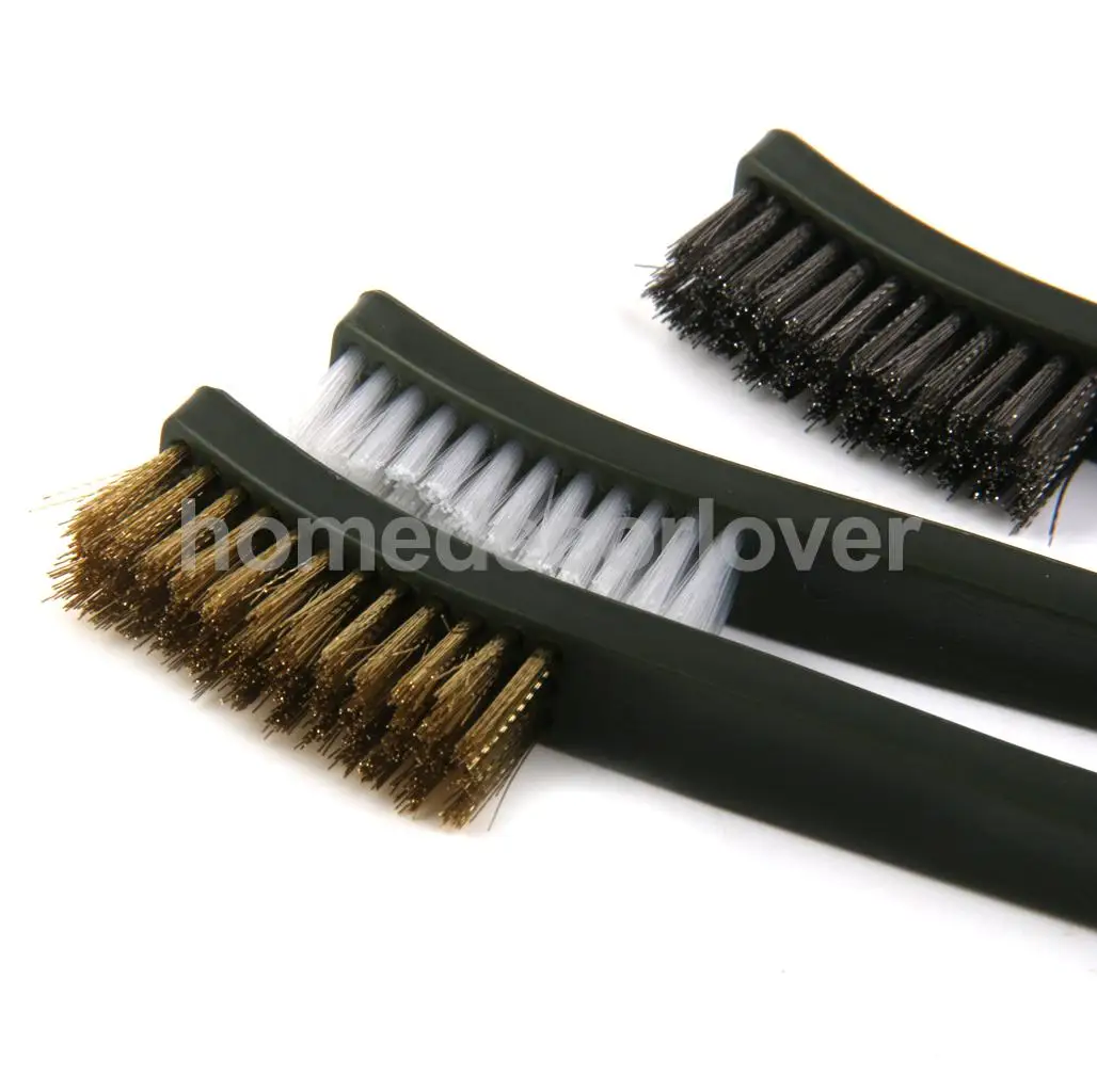 3x Wire Brush Set Welding Garage Cleaner Brass Stainless Nylon Cleaning