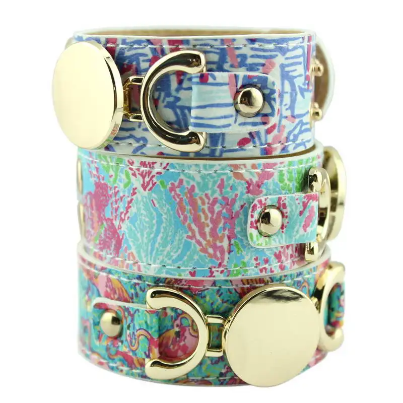 2018 Lilly Pulitzer Handmade Monogram Blank Leather Bracelet Bangles for Women Cuff Bracelet ...