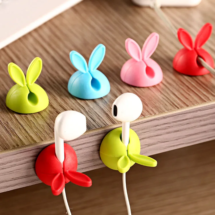 4PCS/lot Silicone Cord Holder Cute Rabbit ears clamp Cable Wire