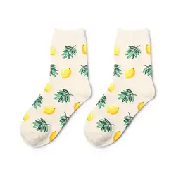 Мисс М свежие фрукты узор хлопковые носки лимон вишня черники оранжевый банан Фламинго носки с принтом Для женщин Повседневное милые носки