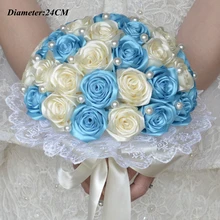 Горячая Распродажа ручной работы розы цвета слоновой кости и синие свадебные цветы Букеты Флер блэу Roi брошь невесты в виде букета букет с жемчугом