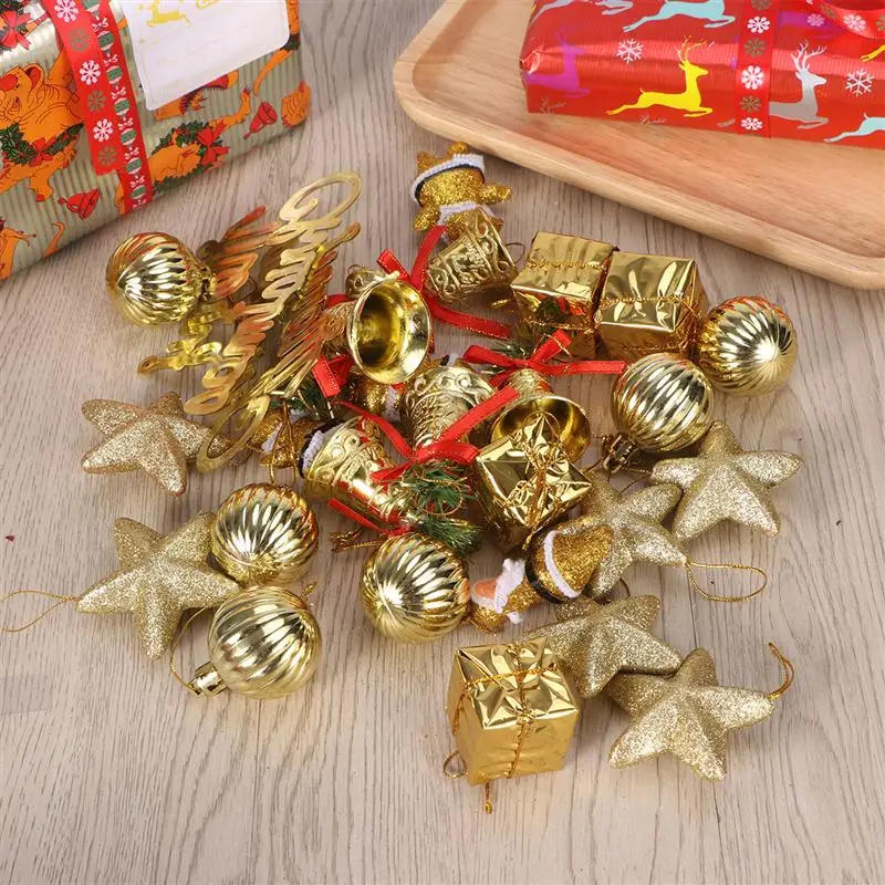659 39 De Réduction28 Pièces Coloré Paillettes Mini Jingle Bells étoiles Cadeaux Boules De Noël Joyeux Noël Lettre étiquette Pendentif De Noël