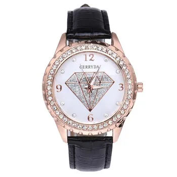 

Gerryda Diamond Watches Women Crystal Steel Dial Analog Quartz Watch Ladies Casual Clock Women's Leather Wrist Watches #YL5