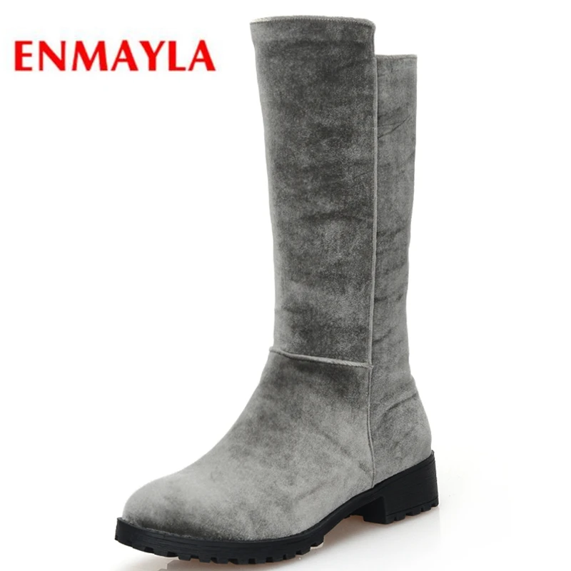 

ENMAYLA New Basic Round Toe Women Winter Boots Flock Mid-Calf Shoes Woman Womens Winter Fashion 2018 Size34-43 LY239