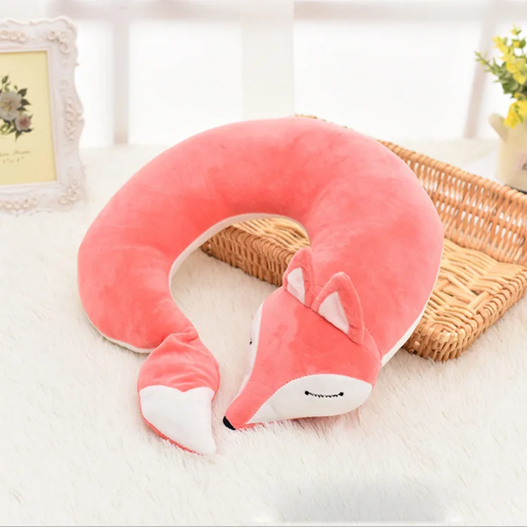 Милая дорожная подушка в виде животного, креативная u-образная подушка для шеи, ПП хлопок, забота о здоровье, удобная ворсовая подушка для дома, U подушки - Цвет: Розовый