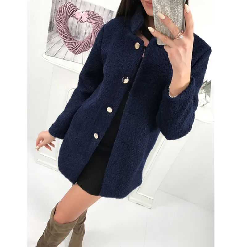 

MISAUU Women Causal Coat 2018 New Spring Winter Women's Overcoat Female Coat Button Work Office Outwear Jacket Casaco Feminino