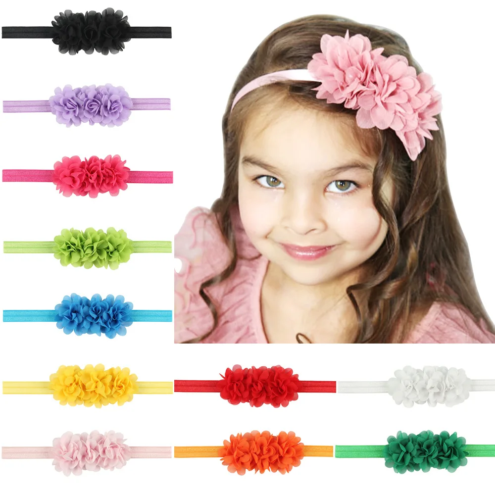 

Baby Girls Flower Headbands Three Chiffon Flower Elastic Headband For Baby Hair Accessories Headwear 20pcs Per Lot