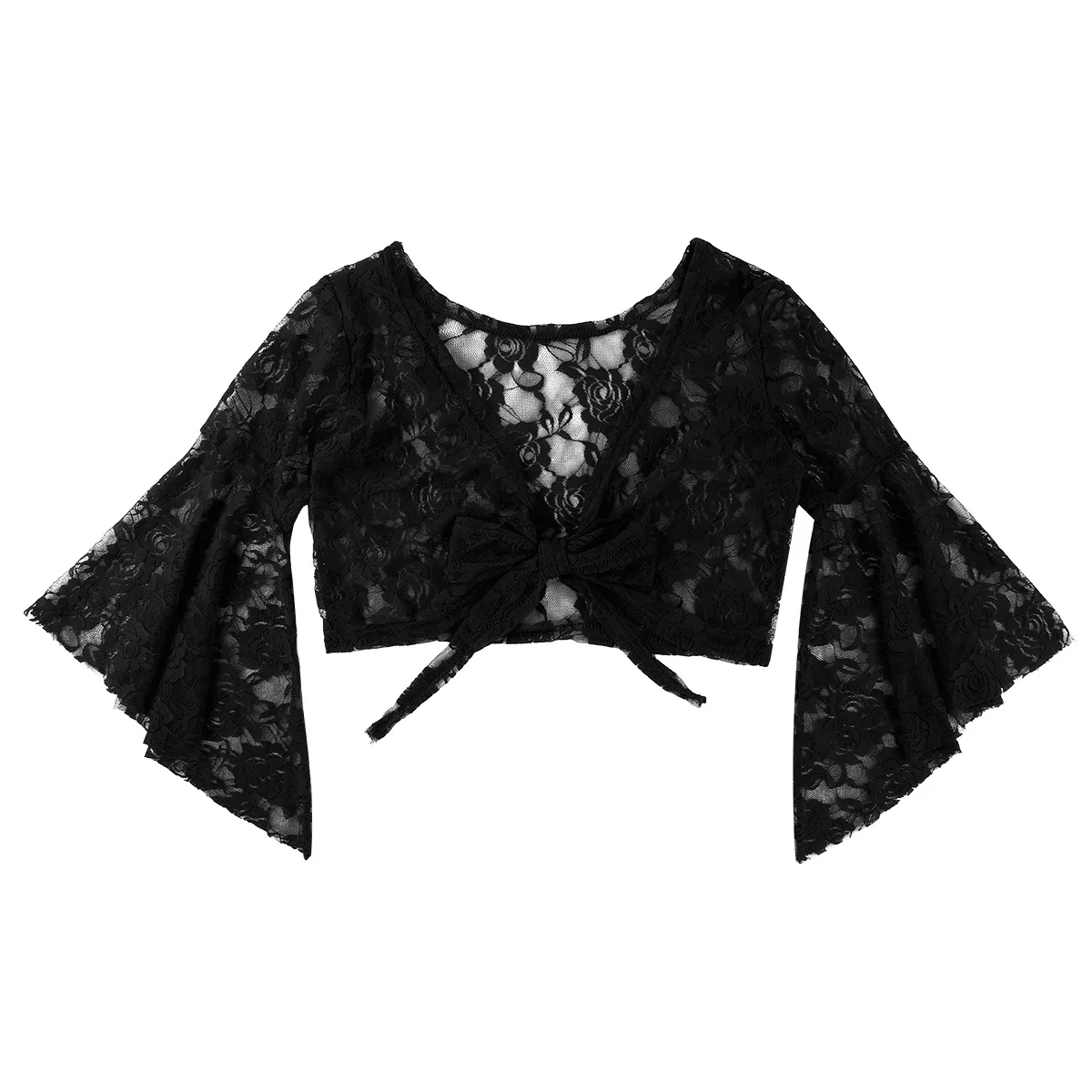 Elegant Women Long Flare Sleeve Floral Lace Shrug Wedding Bridal Summer Jacket Cape Fashion Cover Up Open Front Cardigan Wraps