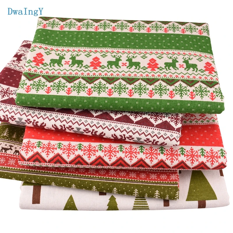 

DwaIng Christmas series Cotton Linen Fabric For DIY Sewing Quilting Sofa Table Cloth Furniture Cover Cushion Material 50x150cm