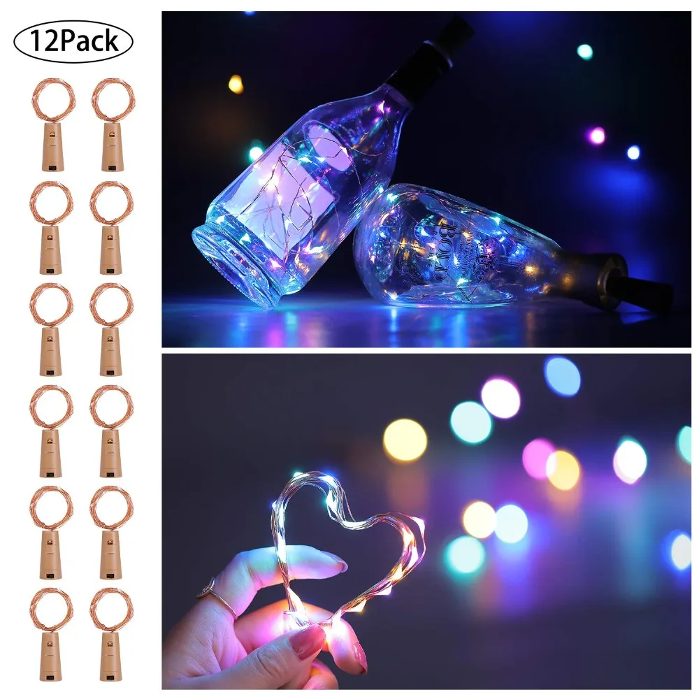 

12 Pack/ 20 Pack 20 LEDs Wine Bottle Lights Cork Battery Powered DIY Christmas String Lights For Party Colorful/Warm White