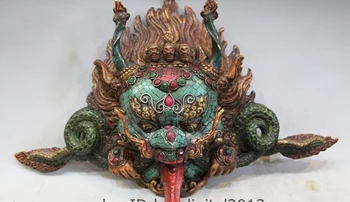 

9" Tibet Buddhism Temple Bronze Turquoise coral Gem Garuda Buddha Head Mask