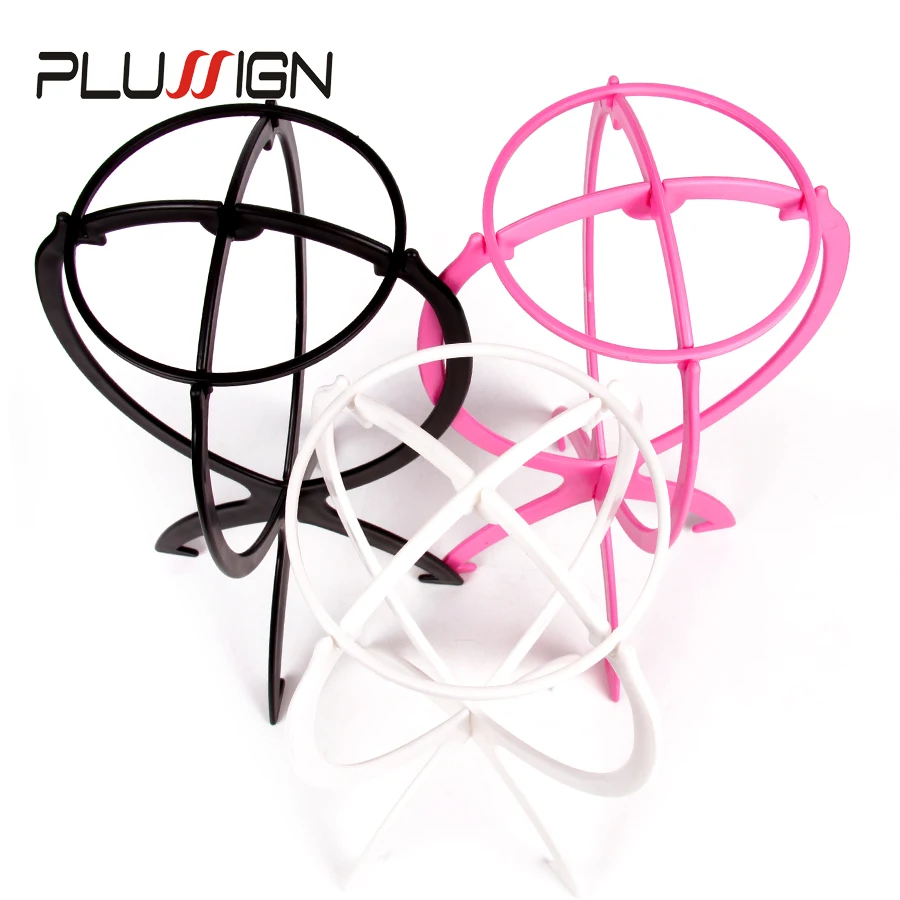 

Plussign 1Pc Ajustable Wig Stands Plastic Hat Display Wig Head Holder Mannequin Head/Stand Portable Folding Wig Stand Black Pink
