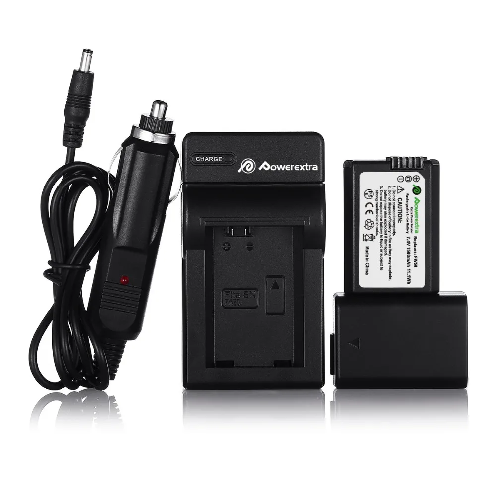 Powerextra 2pcs NP FW50 7.4v Battery + Battery Charger for SONY NEX 3N
