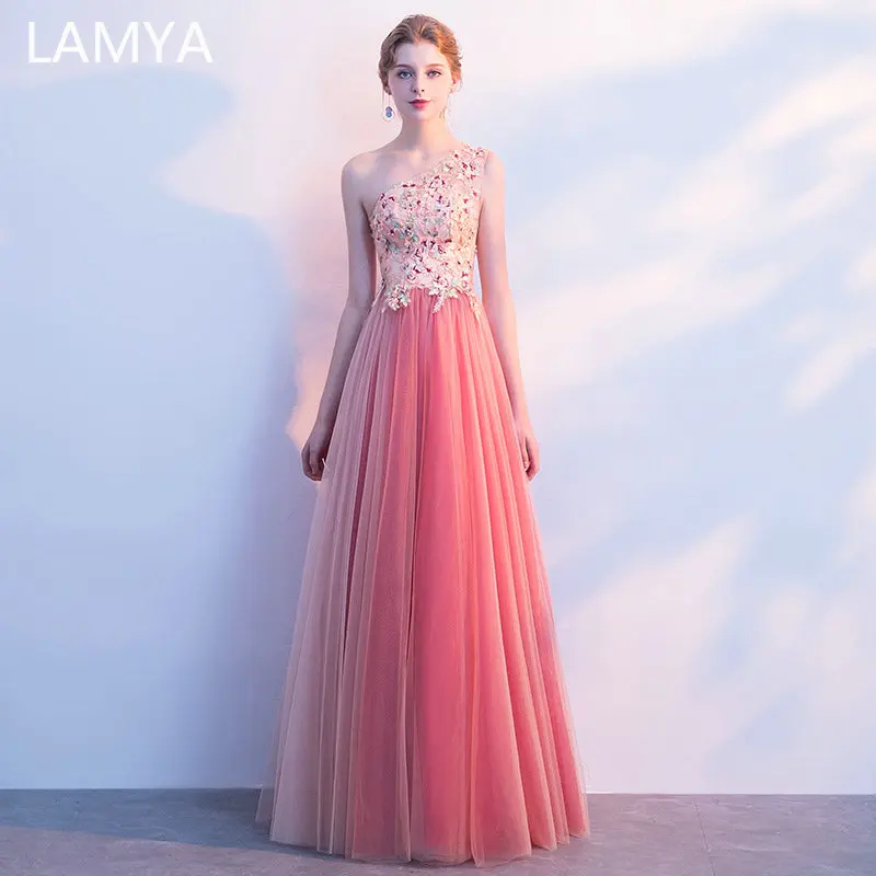 

LAMYA One Off The Shoulder Embroide Evening Dresses Customized Pearl Beading Formal Party Dresses Long Prom Gown Robe De Soiree