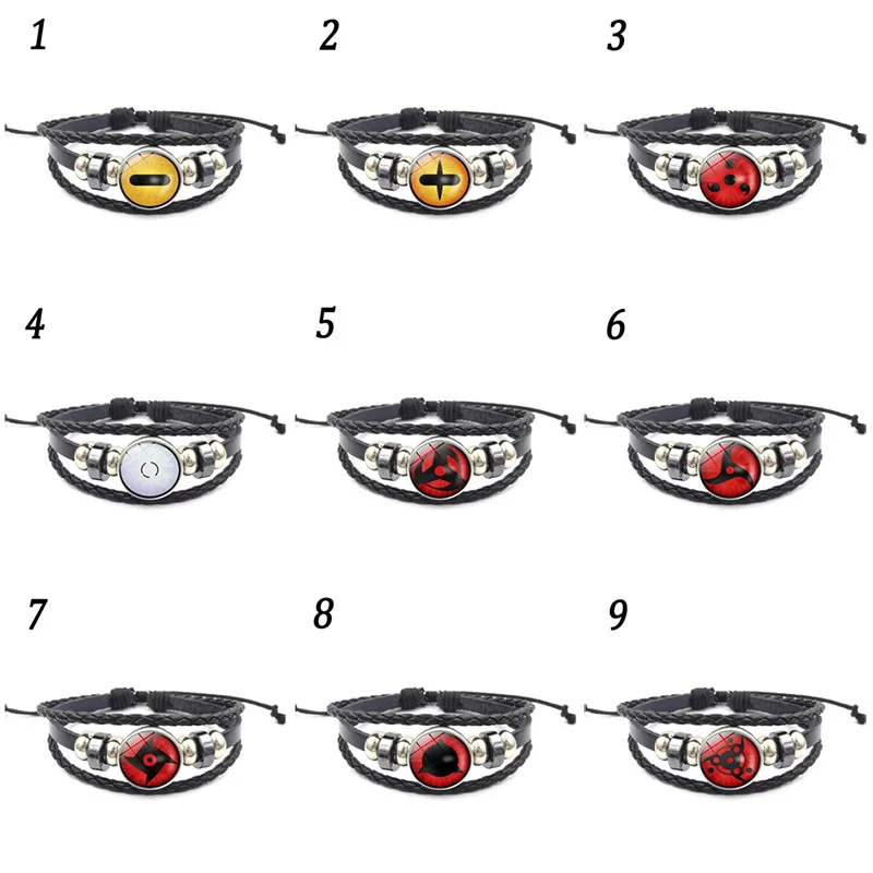 

Anime Naruto Braided Leather Bracelet Sasuke Itachi Kakashi Cosplay Jewelry Uchiha Clan Rinnegan Sharingan Eye Bracelet Punk
