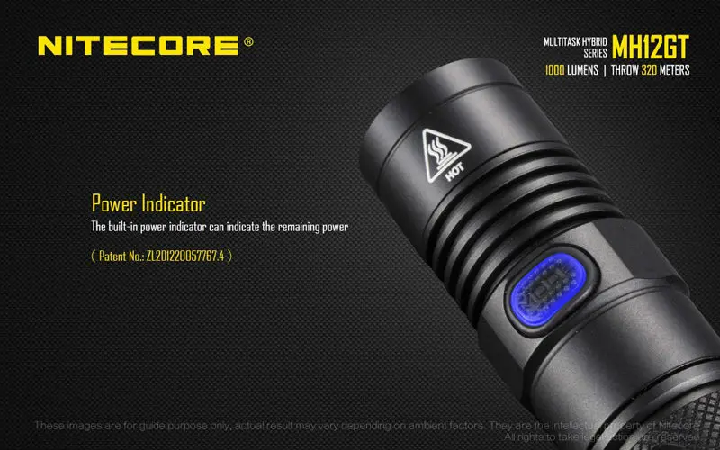 NITECORE MH12GT 1000 люмен светодиодный 18650 3400 мАч аккумулятор USB Перезаряжаемый Фонарик поисково-спасательный портативный фонарь