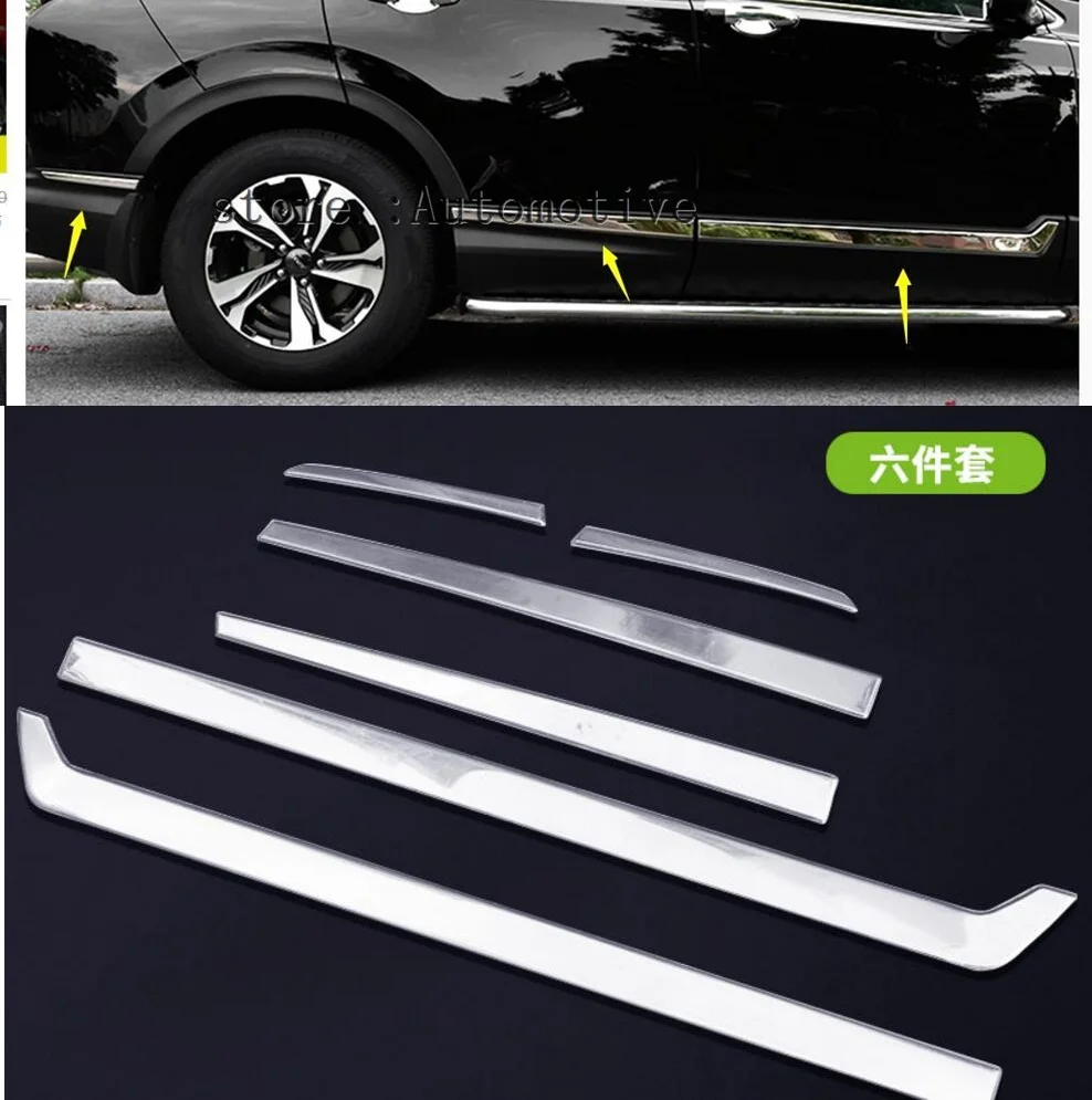 

STAINLESS STEEL SIDE DOOR BODY MOLDING TRIM COVER LINE GARNISH STICKER ACCESSORIES 6PCS/SET FOR HONDA CRV CR-V 2017 2018 2019
