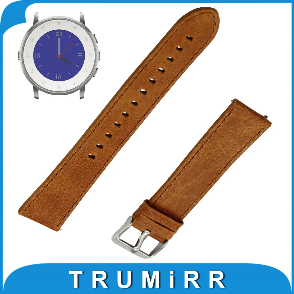 

Genuine Leather Watch Band Quick Release Strap for Pebble Time Round 20mm / Bradley Timepiece Replacement Wrist Bracelet Brown