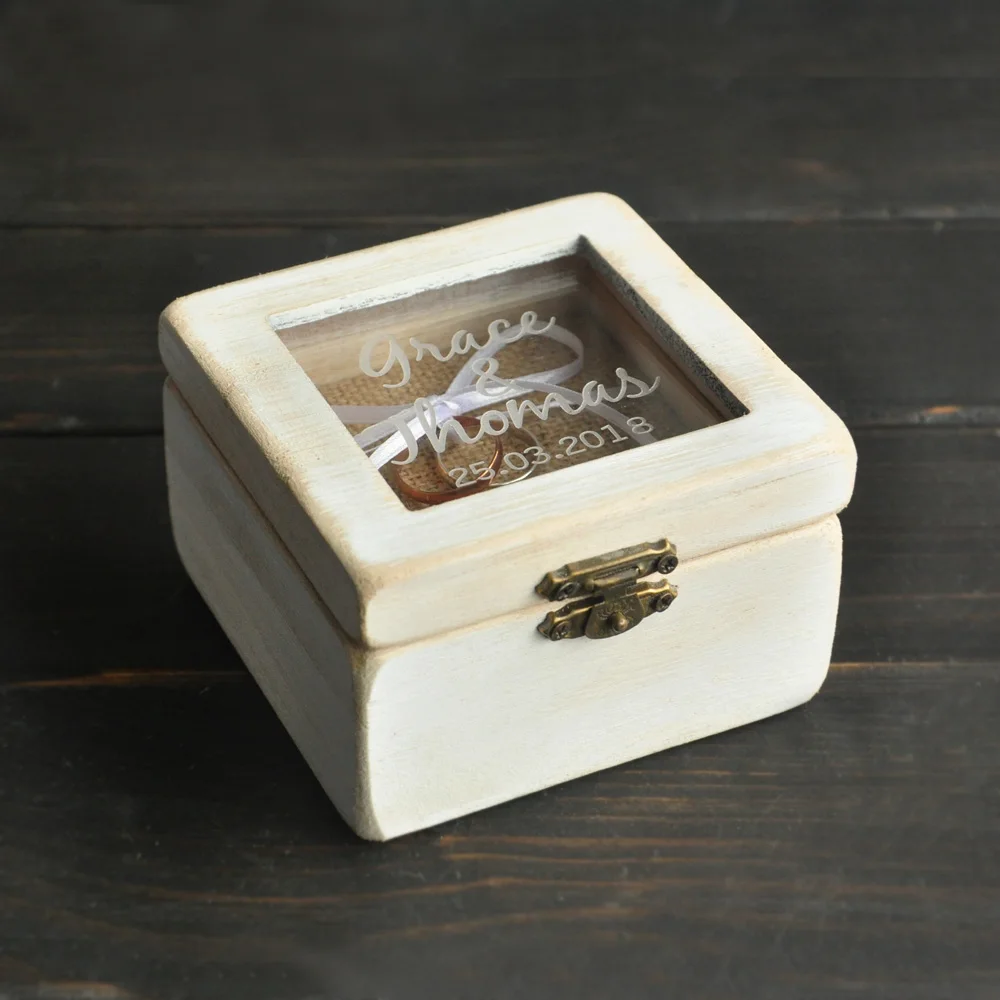 Customized Wedding Ring Box, Rustic Wedding Personalized Ring Bearer