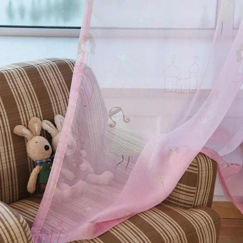 Розовый тюль для девочек занавески для окна Прозрачная Вуаль Cortinas для гостиной принцесса занавески с принцессой комната для девочек WP139-30 - Цвет: Tulle