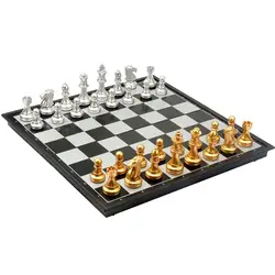 Складной магнитный набор шахмат для путешествий для детей или взрослых шахматы, настольные игры 25x25 см (золотые и серебряные шахматы)