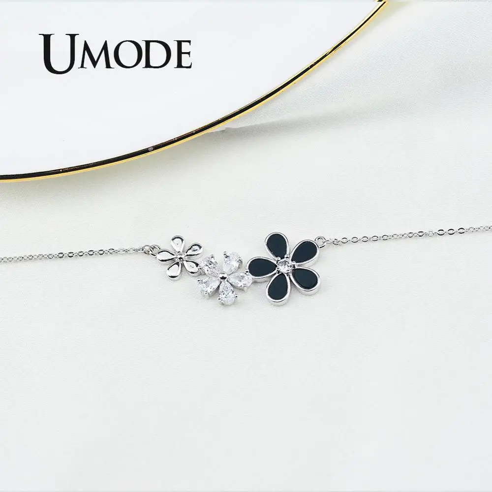 Женское Ожерелье с черным цветком UMODE корейское колье чокер маленькими фианитами