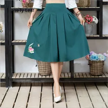 Литературный дикий новые осенние хлопковые и льняные Плиссированные Вышивка юбка женский