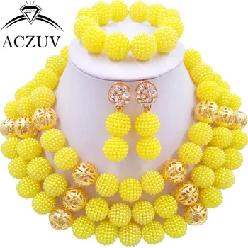 

Plastic Pearl Yellow African Beads Jewelry Set Girl Wedding Party Accessories AN023