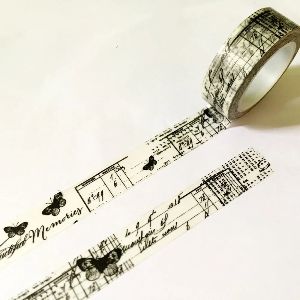 

Beautiful high quality washi paper tape/15mm*10m Black Postmark and Vintage butterfly masking japan washi tape