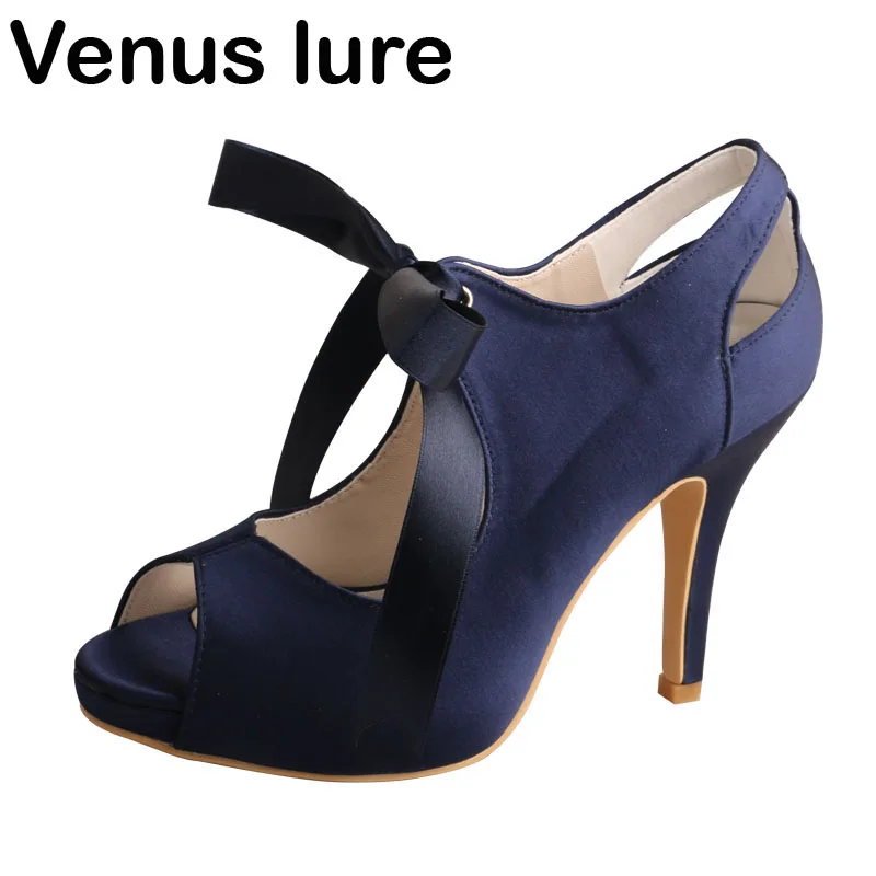 

Wedopus High Heel Prom Shoes Wedding Navy Blue Peep Toe Women Evening Shoes Platform
