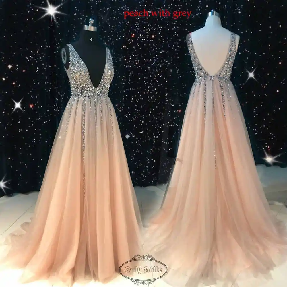 grey with peach Sky Blue Celebrity Dresses selena gomez Sexy Backless Elegant See Through High Split celebrity evening dresses Vestido de Festa - Цвет: grey with peach