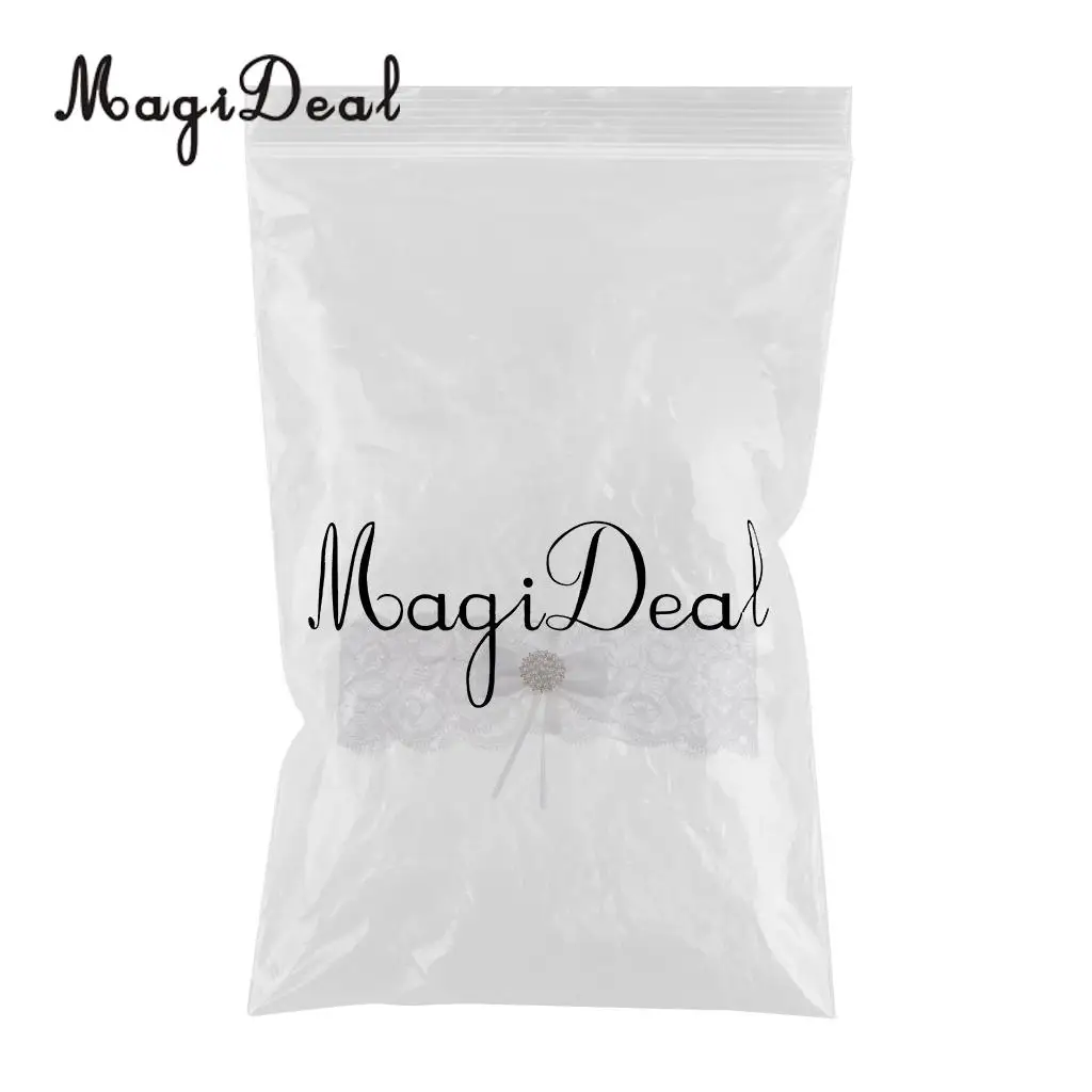 MagiDeal Romantic Wedding Bridal Lace Garter Pearls Rhinestone Bow Garter White