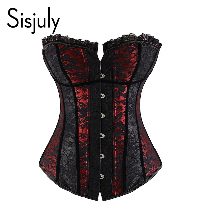 Sisjuly women corset underbust sexy vintage bustiers red lace up lace gothic cincher push retro lingerie ladies corsets bustiers