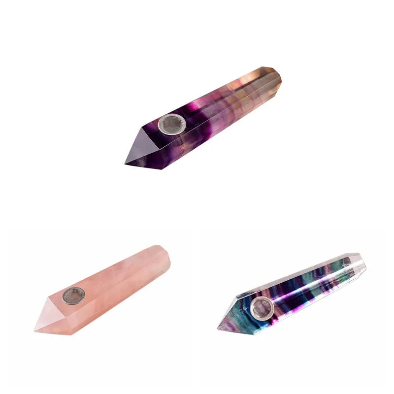 

Natural rough stone polished crystal pipe Colorful Fluorite Quartz 10.5x3x0.9cm 3 Style for Smoking crowd or Home Decoration