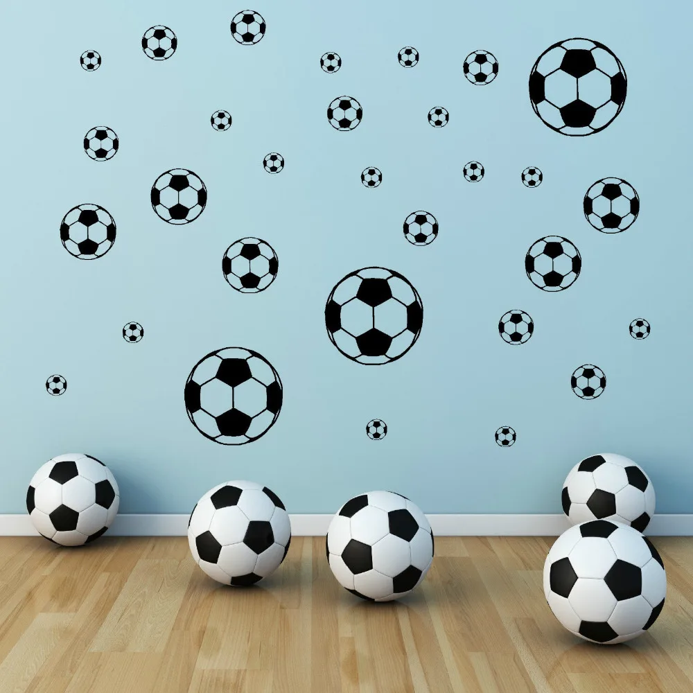 

30/set Football Wall Decals Art Vinyl Sticker Boy Room 4 Different Sizes Soccer DIY Self-Adhesive Wall Stickers Home Decor LA976