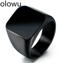 Olowu, мужские кольца в стиле панк, ширина квадрата, гладкие кольца-печатки, модные, черные, серебряные, золотые, кольцо на палец, нержавеющая сталь, Винтажные Ювелирные Изделия