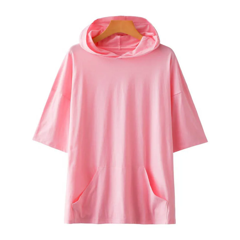 

Plus Size Women's Summer Loose Short-Sleeved T-shirt Bust 144cm 5XL 6XL 7XL 8XL 9XL Solid Hooded Top 5 Colors