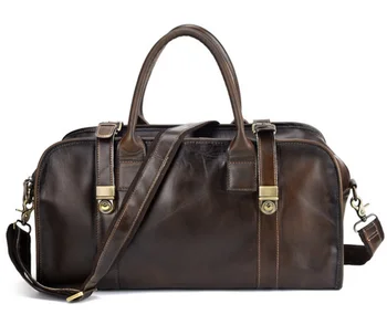 Retro Men Genuine Leather Chains Travel Bag Cowhide Luggage Handbag High Capacity Shoulder Crossbody Overnight Duffle Bag D413 new retro design style oil wax genuine leather cowhide men s crossbody shoulder bag travel leg bag pack men waist bag