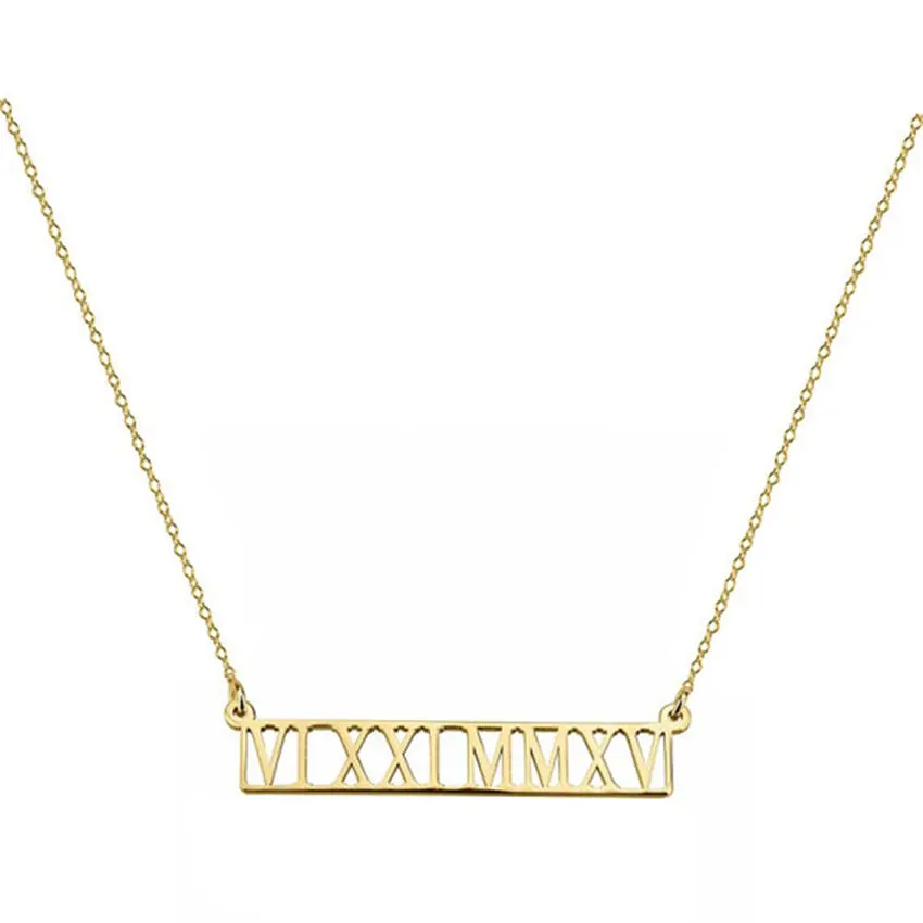 Personalized Jewelry Gold Silver Color Custom Roman Numeral Bar Pendant Necklaces Stainless Steel Wedding Date Choker Necklace Personalized Jewelry Gold Silver Color Custom Roman Numeral Bar Pendant Necklaces Stainless Steel Wedding Date Choker Necklace