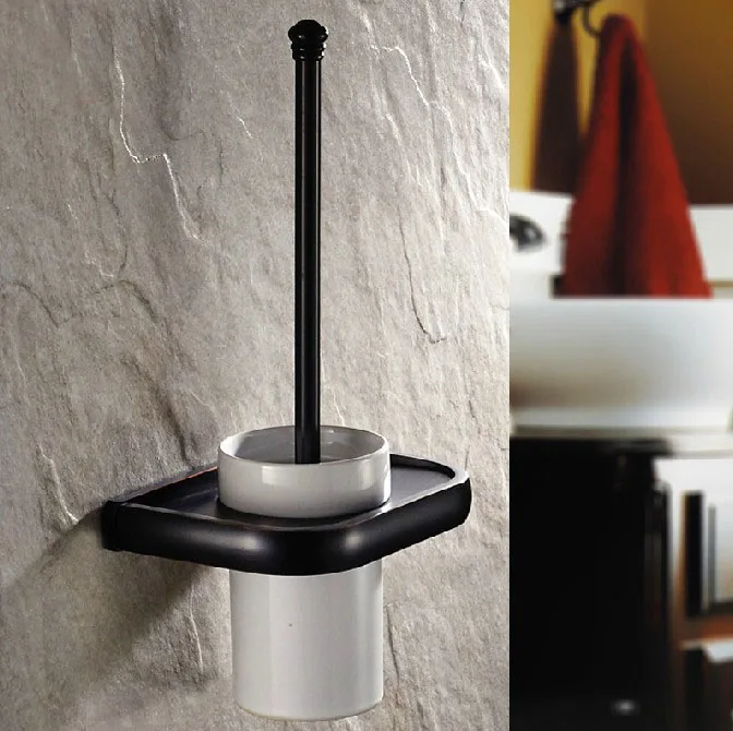 

Wall Mounted Black Oil Rubbed Antique Brass Bathroom Toilet Brush Holder Set Bathroom Accessory Single Ceramic Cup mba196