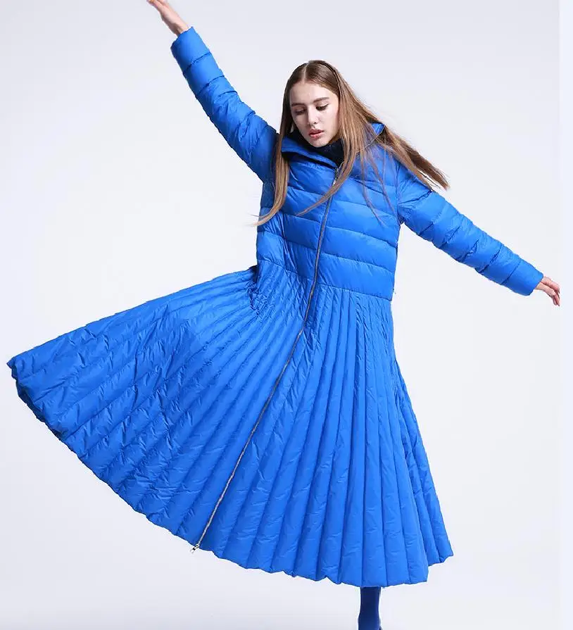Осень и зима юбка стиль длинный пуховик Женская куртка специальный дизайн пальто синего размера плюс женские парки Повседневная теплая одежда wq92