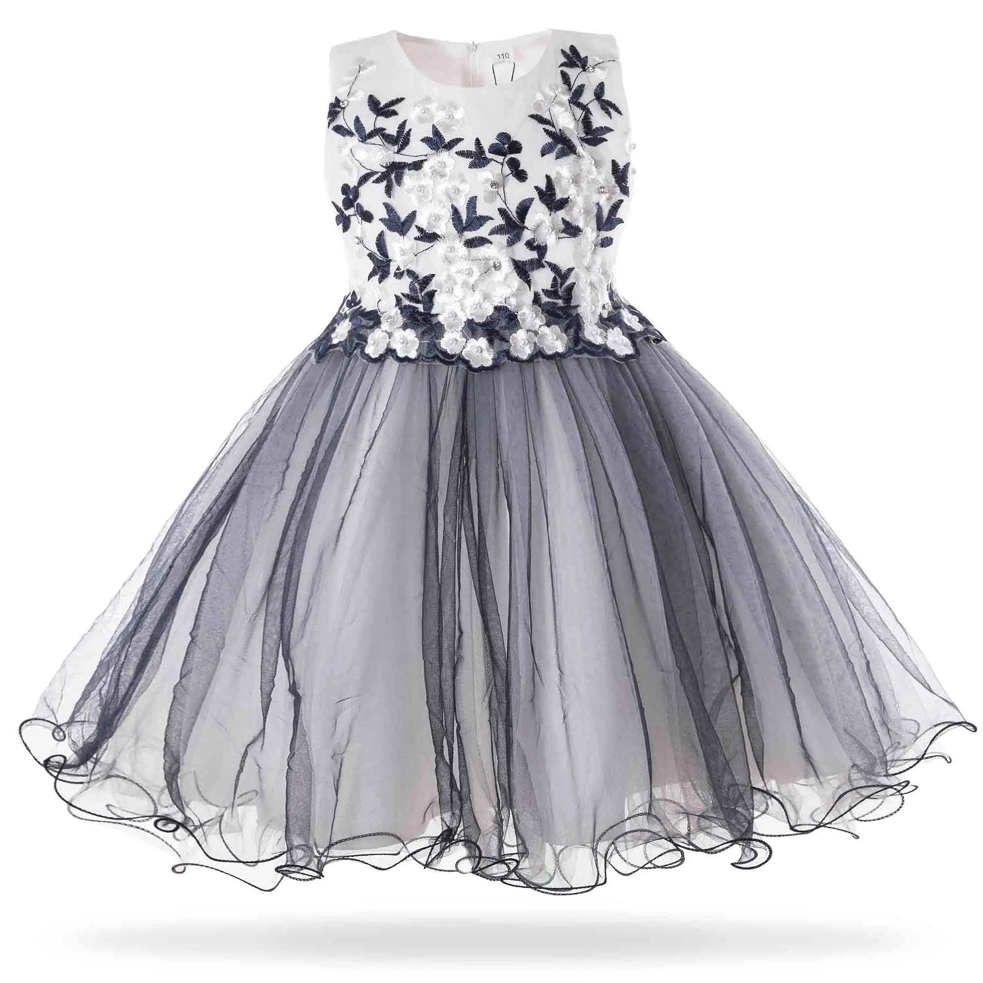 navy blue Mottelee/Коллекция года, новое Сетчатое платье принцессы с жемчужинами для девочек детские праздничные платья на свадьбу Детские вечерние бальные платья, платье для детей возрастом от 3 до 10 лет - Цвет: navy blue
